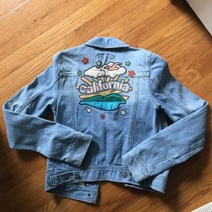 NWOT Vintage Hollister Embroidered Denim Jean Jacket -S Patch Beach